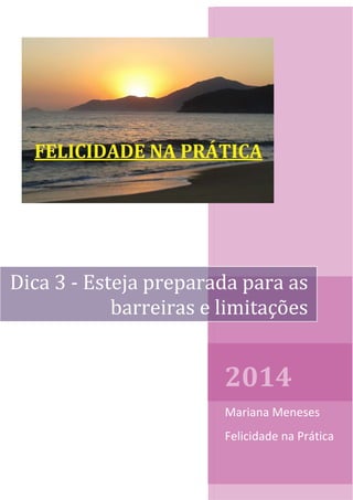 2014
Mariana Meneses
Felicidade na Prática
Dica 3 - Esteja preparada para as
barreiras e limitações
 