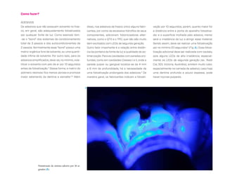 Como fazer?
Adesivos
Os adesivos que não possuem solvente no fras-

disso, nos adesivos de frasco único alguns fabri-

vação por 10 segundos, porém, quanto maior for

co, em geral, são adequadamente fotoativados

cantes, por conta da excessiva hidrofilia de seus

a distância entre a ponta do aparelho fotoativa-

por qualquer fonte de luz. Como exemplo tem-

componentes, adicionam fotoiniciadores alter-

dor e a superfície molhada pelo adesivo, menor

-se o “bond” dos sistemas de condicionamento

nativos, como o QTX e o TPO, que não são muito

será a irradiância da luz a atingir esse material.

total de 3 passos e dos autocondicionantes de

bem excitados com LEDs de segunda geração.

Sendo assim, deve-se realizar uma fotoativação

2 passos. Normalmente esse “bond” possui uma

Outro fator importante é a relação entre distân-

por no mínimo 20 segundos4 (Fig. A). Essa fotoa-

matriz orgânica livre de solvente, ou uma quanti-

cia da ponteira da fonte de luz e qualidade de po-

tivação adicional deve ser realizada com cautela,

dade ínfima de solvente. Por outro lado, para os

limerização. Para as cavidades com paredes pro-

pois alguns LEDs de alta irradiância, especial-

adesivos simplificados, deve-se, no mínimo, vola-

fundas, como em cavidades Classes I e II, onde a

mente os LEDs de segunda geração (ex.: Radii

tilizar o solvente com jato de ar por 10 segundos

parede pulpar ou gengival localiza-se de 4 mm

Cal, SDI, Victoria, Austrália), emitem muito calor,

antes da fotoativação. Dessa forma, a matriz do

a 8 mm de profundidade, há a necessidade de

especialmente na camada de adesivo; caso haja

polímero resinoso fica menos porosa e promove

uma fotoativação prolongada dos adesivos.2 De

uma dentina profunda e pouco espessa, pode

Além

maneira geral, os fabricantes indicam a fotoati-

haver injúrias pulpares.

2

maior selamento da dentina e esmalte.

2,3

A

Fotoativação do sistema adesivo por 20 segundos (A).

 
