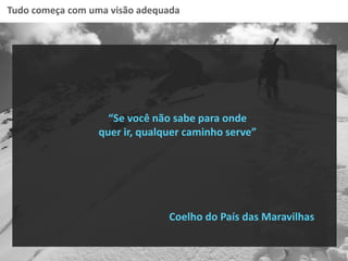 Tudo começa com uma visão adequada
“Se você não sabe para onde
quer ir, qualquer caminho serve”
Coelho do País das Maravilhas
 