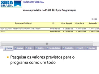    Pesquisa os valores previstos para o
    programa como um todo
 