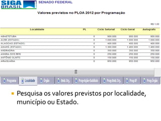    Pesquisa os valores previstos por localidade,
    município ou Estado.
 