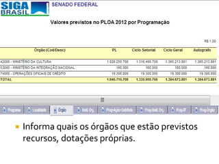    Informa quais os órgãos que estão previstos
    recursos, dotações próprias.
 
