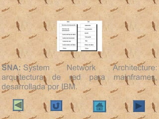 SNA: System        Network   Architecture: 
arquitectura  de  red  para  mainframes, 
desarrollada por IBM.
 