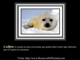 Culpa es cuando tú estás convencido que podías haber hecho algo diferente,
pero ni siquiera lo intentaste.
Visita: http://www.RenuevoDePlenitud.com
 
