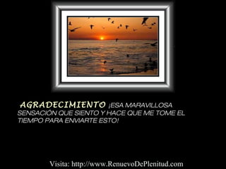 AGRADECIMIENTO ¡ESA MARAVILLOSA
SENSACIÓN QUE SIENTO Y HACE QUE ME TOME EL
TIEMPO PARA ENVIARTE ESTO!
Visita: http://www.RenuevoDePlenitud.com
 