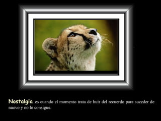 Nostalgia   es cuando el momento   trata de huir del recuerdo   para suceder de nuevo y no lo consigue. 