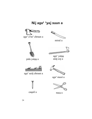 24
Nij agaß ßyaj suun a
agaß aßneß chruun a
mixté a
nacâ acaquíí a
pala yatûû a
agaß masó a
agaß yatûû
anáj coj a
agaß acój chruun a
 