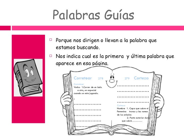 Palabras Guías <ul><li>Porque nos dirigen o llevan a la palabra que estamos buscando. </li></ul><ul><li>Nos indica cual es...