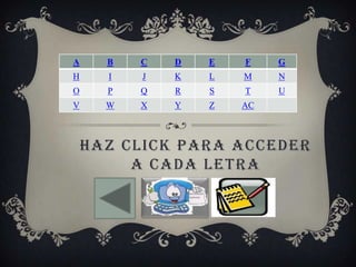 HAZ CLICK PARA ACCEDER
A CADA LETRA
A B C D E F G
H I J K L M N
O P Q R S T U
V W X Y Z AC
 