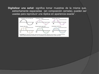 Digitalizar una señal: significa tomar muestras de la misma que,
   estrechamente espaciadas (en composición cerrada), pueden ser
   usadas para reproducir una réplica en apariencia exacta”.
 