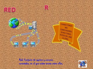 Red: Conjunto de equipos y recursos
conectados, en el que existe acceso entre ellos.
 