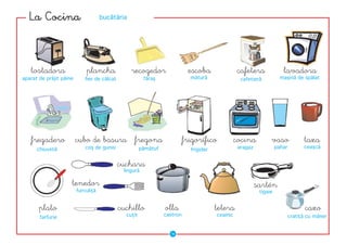 ���������                          bucătăria




   ���������                 �������              ���������                  ������                ��������               ��������
aparat de prăjit pâine       fier de călcat              făraş                mătură                 cafetieră           maşină de spălat




   ���������             �������������� �������                             �����������            ������          ����              ����
      chiuvetă               coş de gunoi               pămătuf                                     aragaz             pahar         ceaşcă
                                                                              frigider


                                              �������
                                               lingură

                     �������                                                                                 ������
                         furculiţă                                                                            tigaie


       �����                                  ��������            ����                   ������                                       ����
                                                cuţit             castron                ceainic                               cratiţă cu mâner
       farfurie


                                                                    ��
 