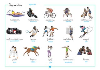 ��������         sporturi




  ��������       ���������    ��������   ���������     ����������
      înot         motocros    ciclism     atletism      baschet




�������������      �����       ������    ��������        �����
  automobilism      tenis                  volei
                                fotbal                    schi




     ����          ������       ����     ��������        �����
     judo           călărie               gimnastică      box
                                 golf

                                 ��
 