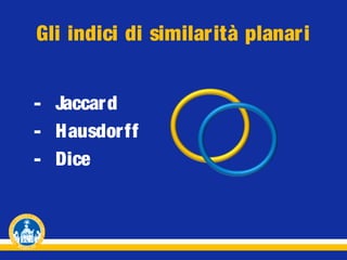 Gli indici di similarità planari
- Jaccard
- Hausdorff
- Dice

 
