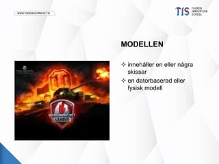 MODELLEN 
 innehåller en eller några 
skissar 
 en datorbaserad eller 
fysisk modell 
 