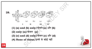 28
28.
I II III IV
×
+
A
C
D
C
D E
A
B ×
+
A
×
+
D
A
C
D B E
(X) (a) (b) (c) (d)
(1) (a) and (b) only/
(2) only (a)/d
so
y
(a)
(3) (c) and (d) only/d
so
y
(c) v
k
Sj
(d)
(4) None of these/b
u
e
sa l
s d
k
sb
Z u
g
h
a
d
so
y
(a) v
k
Sj
(b)
S
O
L
J
A
R
P
A
N
D
E
Y
S
I
R
 