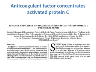 Anticoagulant factor concentrates
activated protein C
 