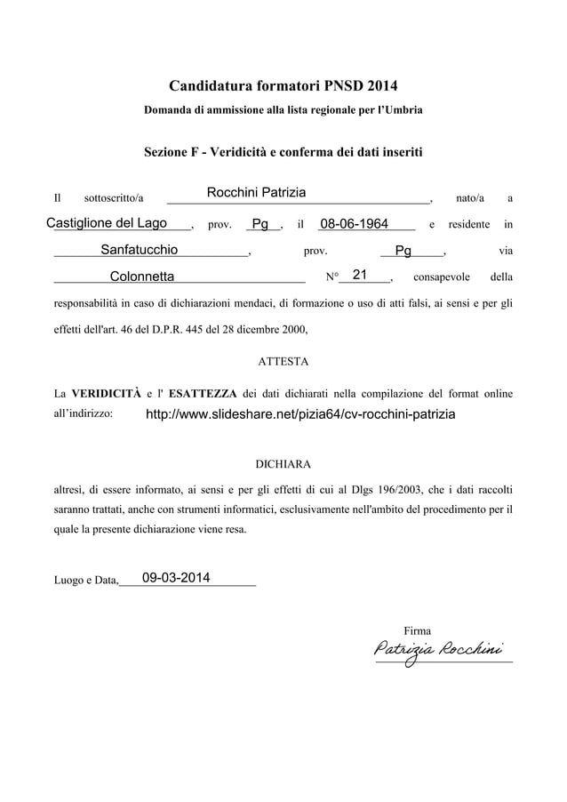 Dichiarazione Veridicit Signed Patriziarocchini