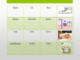 Sapatão          Fufa        Romp




  Sanitário      Salva-Vidas   Sanitary




    Tesão          Ponta       Turn-on




Um Adolescente    Um Puto      A Teen
 
