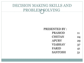 DECISION MAKING SKILLS AND PROBLEM SOLVING  ,[object Object],[object Object],[object Object],[object Object],[object Object],[object Object],[object Object]
