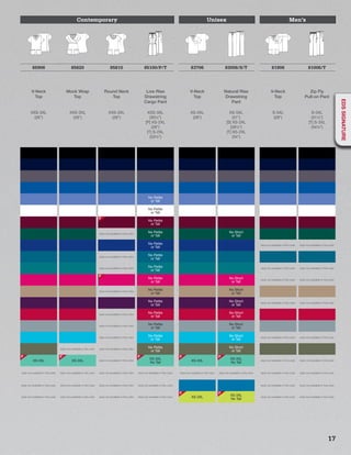 EDSSIGNATURE
Contemporary Unisex Men’s
DICKIES
DICKIES
85906 85820 85810 85100/P/T 83706 83006/S/T 81906 81006/T
V-Neck
Top
Mock Wrap
Top
Round Neck
Top
Low Rise
Drawstring
Cargo Pant
V-Neck
Top
Natural Rise
Drawstring
Pant
V-Neck
Top
Zip Fly
Pull-on Pant
XXS-3XL
(26”)
XXS-3XL
(26”)
XXS-3XL
(26”)
XXS-3XL
(301/2”)
[P] XS-2XL
(28”)
[T] S-2XL
(331/2”)
XS-5XL
(28”)
XS-5XL
(31”)
[S] XS-2XL
(281/2”)
[T] XS-2XL
(34”)
S-5XL
(29”)
S-5XL
(311/2”)
[T] S-3XL
(341/2”)
No Petite
or Tall
No Petite
or Tall
No Petite
or Tall
style not available in this color
No Petite
or Tall
No Short
or Tall
No Petite
or Tall
style not available in this color style not available in this color
style not available in this color
No Petite
or Tall
style not available in this color
No Petite
or Tall
style not available in this color style not available in this color
No Petite
or Tall
No Short
or Tall
style not available in this color style not available in this color
style not available in this color
No Petite
or Tall
No Short
or Tall
No Petite
or Tall
No Short
or Tall
style not available in this color style not available in this color
style not available in this color
No Petite
or Tall
No Short
or Tall
style not available in this color
No Petite
or Tall
No Short
or Tall
style not available in this color
No Petite
or Tall
No Short
or Tall
style not available in this color style not available in this color
style not available in this color style not available in this color
No Petite
or Tall
No Short
or Tall
XS-3XL XS-3XL style not available in this color
XS-3XL
No Tall
XS-3XL
XS-3XL
No Tall
style not available in this color style not available in this color
style not available in this color style not available in this color style not available in this color style not available in this color style not available in this color style not available in this color style not available in this color style not available in this color
style not available in this color style not available in this color style not available in this color style not available in this color style not available in this color style not available in this color
style not available in this color style not available in this color style not available in this color style not available in this color XS-3XL
XS-3XL
No Tall
style not available in this color style not available in this color
F F F F F
F
F
F F
17
EDSSIGNATURE
 