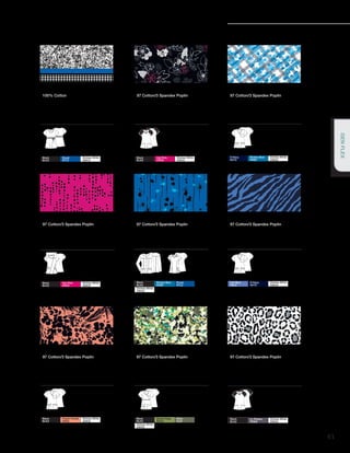 CONTINUING PRINTS
Floral You Dot (FALT)
97 Cotton/3 Spandex Poplin
85908
Black & Hot Pink
Contrast
XXS-3XL
(26”)
Coordinating Colors
Black
BLKZ
Hot Pink
HPKZ
Dickies White
DWHZ
I’m Plaid I Did It (IMPI)
97 Cotton/3 Spandex Poplin
82978
XXS-3XL
(26”)
Coordinating Colors
D-Navy
NVYZ
Riviera Blue
RVBZ
Dickies White
DWHZ
Are You Kitten Me? (ARKI)
100% Cotton
82915CB
Black Contrast
XS-2XL
(26 1/2”)
Coordinating Colors
Black
BLKZ
Royal
RYLZ
Dickies White
DWHZ
Kersplat! (KRSP)
97 Cotton/3 Spandex Poplin
82302
XS-5XL
(28”)
82859
XXS-5XL
(26”)
Coordinating Colors
Black
BLKZ
Riviera Blue
RVBZ
Royal
RYLZ
Dickies White
DWHZ
On The Stripe Track (ONSR)
97 Cotton/3 Spandex Poplin
82978
XXS-3XL
(26”)
Coordinating Colors
Ceil Blue
CBLZ
D-Navy
NVYZ
Dickies White
DWHZ
Just Dot It Down (JUDD)
97 Cotton/3 Spandex Poplin
82882
Black Contrast
XXS-3XL
(26”)
Coordinating Colors
Black
BLKZ
Hot Pink
HPKZ
Dickies White
DWHZ
Send In The Troops (SITP)
97 Cotton/3 Spandex Poplin
82724
XXS-3XL
(25 1/2”)
Coordinating Colors
Black
BLKZ
Desert Sage
DSGZ
Olive
OLIZ
Dickies White
DWHZ
Spotted Around (SPAD)
97 Cotton/3 Spandex Poplin
85908
Black & White
Contrast
XXS-3XL
(26”)
Coordinating Colors
Black
BLKZ
Lt. Pewter
PEWZ
Dickies White
DWHZ
Paradise Palms (PAPM)
97 Cotton/3 Spandex Poplin
82978
XXS-3XL
(26”)
Coordinating Colors
Black
BLKZ
Peach Parfait
PARZ
Dickies White
DWHZ
41
GENFLEX
 