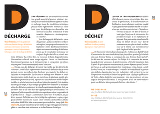 d
Décharge
Nom féminin, formé du préfixe dé-
et du nom féminin charge, du bas latin
carricare (mettre dans un chariot).
                                        Une décharge est une installation couvrant
                                        une grande superficie (souvent plusieurs hec-
                                        tares) où sont enfouis différents types de déchets
                                        en mélange, dans des conditions techniques
                                        plus ou moins réglementées. En France, il existe
                                        trois types de décharges vers lesquelles sont
                                               orientés les déchets en fonction de leur
                                               caractère «  dangereux  », «  non dangereux  »
                                               ou « inerte ».
                                               ­_ _ Les décharges de déchets dits « non
                                                 _
                                                 ­    
                                                dangereux », qui accueillent les ordures
                                                ménagères, ont progressivement été re-
                                                baptisées « centre d’enfouissement tech-
                                                                                                d
                                                                                                Déchet
                                                                                                Nom masculin, du latin
                                                                                                médiéval decadere (tomber).
                                                                                                Synonymes : ordure, détritus.
                                                                                                                                     Le Code de l’environnement le définit
                                                                                                                                     officiellement comme « tout résidu d’un pro-
                                                                                                                                     cessus de production, de transformation ou
                                                                                                                                     d’utilisation, toute substance, matériau, produit
                                                                                                                                     ou plus généralement tout bien meuble abandon-
                                                                                                                                     né ou que son détenteur destine à l’abandon ».
                                                                                                                                             Devenir un déchet est donc le destin de
                                                                                                                                             tout type d’objets ou de substances, des
                                                                                                                                             produits toxiques à nos épluchures de
                                                                                                                                             légumes, d’un porte-avion à une bouteille
                                                                                                                                             d’eau. Un déchet est un « truc » dont le
                                                                                                                                             possesseur ne veut plus et dont il se débar-
                                                                                                                                             rasse car il estime à un moment donné
                                                                                                                                                                                            19




Synonymes : centre d’enfouissement              nique » ou « centre de stockage de déchets »,                                                qu’il n’a plus d’utilité pour lui.
technique, centre de stockage de déchets.      parce que le vocabulaire technique est                   ­_ _
                                                                                                           ­     De l’économie informelle pratiquée par les chiffonniers du XIXe siècle
                                                                                                           _
                                               toujours du plus bel effet et réussit sou-                à la mainmise des marchands d’eau français sur leur gestion (la Générale
         vent, à l’instar du préfixe bio-, la prouesse de faire disparaître dans                         des eaux devenue Veolia, la Lyonnaise des eaux devenue Suez) au XXIe,
         l’inconscient collectif toute image négative. Toutes ces installations                          les déchets des uns ont toujours fait l’objet de la convoitise des autres,
         fonctionnent pourtant sur le même principe et comportent les mêmes                              jusqu’à devenir une source de profit immense à l’échelle planétaire. Mais
         risques pour l’environnement et la santé humaine.                                               le profit de quelques-uns est synonyme de grosses dépenses pour d’autres :
         ­_ _
           ­    Depuis 2002, les décharges devraient n’accueillir que des déchets dits
           _                                                                                             en France, la seule gestion des déchets municipaux coûte plus de 7,4 mil-
          « ultimes », mais le flou réglementaire entourant la définition de ce terme                    liards d’euros par an aux ménages. Toutes les activités liées à la gestion
          permet encore aux collectivités d’enfouir une majorité de déchets re-                          des déchets, classées dans les « éco-industries » (sic), ont pris le pas sur
          cyclables et compostables. Les déchets en mélange sont déversés et tassés                      l’impérieuse nécessité de limiter leur production. Le slogan publicitaire
          dans des casiers isolés du sol par une membrane de plastique appelée géo-                      de Veolia « Faire du déchet une ressource » n’est pas seulement un mes-
          membrane (protection active), reposant sur un substratum minéral imper-                        sage de déresponsabilisation, il nous promet aussi un avenir radieux
          méable, en général une couche argileuse (protection passive). Cette isolation                  pour nos déchets : alors pourquoi chercher à les réduire ?
          ne dure qu’un temps, et le jus toxique que produisent ensemble la décompo-
          sition des déchets organiques et le ruissellement des eaux de pluie, finit par
          s’infiltrer dans le sol, voire dans les nappes phréatiques avoisinantes. C’est                 Ne dites plus
          également la décomposition des déchets organiques qui est responsable de                       « Le meilleur déchet est celui qui n’est pas produit »
18        la production de « biogaz », constitué en particulier de méthane, un gaz                       dites
          à fort pouvoir d’effet de serre. La loi oblige les exploitants à capter ce gaz,                « Le meilleur déchet est celui qui se transforme  
          pour le brûler en torchère ou s’en servir comme combustible. Certains                          en stock-options »
          ont même décidé d’en faire un argument pour verdir leur image (voir Bio-
          réacteur*), passant sous silence qu’une partie de ce gaz s’échappe dans l’atmos-
          phère et contribue ainsi activement au réchauffement climatique.
 