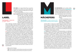 L
Label
Nom masculin, de l’anglais label
qui signifie « étiquette ».
                                 Un label est un signe distinctif qui caractérise
                                 un produit ou un service et est censé certifier une
                                 origine, des conditions de fabrication ou le respect
                                 d’une démarche qualité.
                                 _ _ est cependant difficile de se frayer un chemin
                                  _
                                  ­    Il
                                 dans la jungle d’acronymes et de logos en tout genre
                                            (AB, MSC, FSC, Label rouge, Ange bleu,
                                            etc.) 1. La confiance que l’on peut accorder
                                            à un label dépend de la manière dont il
                                            est attribué. Sans être exempt de toute
                                            critique, le label AB apporte par exem-
                                            ple a minima la garantie du respect d’un
                                            cahier des charges sur les pratiques cultu-
                                                                                               m
                                                                                               Mâchefers
                                                                                                                                         Les mâchefers sont les résidus solides
                                                                                                                                         recueillis à la base des fours d’incinérateurs*
                                                                                                                                         à l’issue de la combustion des déchets. Ils sont
                                                                                                                                         composés majoritairement de cendres, de 5
                                                                                                                                         à 10 % d’incombustibles divers (métaux fer-
                                                                                                                                         reux et non ferreux, verre, etc.) et d’im-
                                                                                                                                                       brûlés (certains papiers retrouvés
                                                                                                                                                       dans les mâchefers sont encore
                                                                                                                                                       lisibles).
                                                                                                                                                       ­_ _  Pour les incinérateurs de dé-
                                                                                                                                                         _
                                                                                                                                                         ­
                                                                                               Nom masculin – Acronyme couramment utilisé : chets non dangereux, l’acronyme
                                                                                               MIOM (mâchefers d’incinération d’ordures ménagères). MIOM pour « mâchefers d’inciné-
                                                                                                                                                        ration d’ordures ménagères » est
                                                                                                                                                                                             33




          rales ou d’élevage. L’écolabel européen certifie quant à lui des produits                   souvent utilisé. Le terme est en réalité impropre puisque les incinéra-
          ou des services plus respectueux de l’environnement, et prend en comp-                      teurs classiques accueillent bien d’autres déchets que les seules ordures
          te notamment l’impact en fin de vie du produit. Dans ces deux cas, la                       ménagères (boues, déchets industriels banals, déchets des hôpitaux,
          certification est placée sous le contrôle d’un organisme agréé par les                      déchets dangereux diffus, etc.). À raison de 250 à 300 kg de mâchefers
          pouvoirs publics, répondant à des critères d’indépendance, d’impartia-                      produits par tonne incinérée, ce sont près de trois millions de tonnes qui
          lité, de compétence et d’efficacité définis par une norme européenne.                       sont produites chaque année en France.
          _ _ l’inverse, certains faux labels n’impliquent aucun critère de qualité
           _
           ­    À                                                                                     ­_ _
                                                                                                        ­    Négligeant les considérations environnementales, les exploitants
                                                                                                        _
          et n’apportent aucune garantie aux consommateurs. Certaines marques                          d’usines se débarrassent à bon compte de leurs mâchefers auprès des
          n’hésitent pas à imiter grossièrement le logo de labels indépendants                         entreprises de travaux publics après une phase dite de « maturation »
          pour déclarer leur produit « écologique ». Pour différencier un véritable                    – ces résidus constituant un matériau très peu coûteux utilisable en
          label d’une simple « pastille verte » au service du marketing, il est néces-                 technique routière – quand ils ne les abandonnent pas purement et sim-
          saire de s’informer, par exemple auprès des ONG indépendantes qui édi-                       plement dans la nature. Si les mâchefers étaient interdits d’utilisation
          tent des guides de consommation ou de l’ADEME. En outre, un label                            en travaux publics, ils devraient être enfouis, augmentant de 15 à 20 %
          n’est pas suffisant pour avoir des renseignements sur l’ensemble des im-                     le coût de l’incinération, nouvelle illustration de la non-viabilité de ce
          pacts environnementaux d’un produit, par exemple son bilan carbone. Il                       procédé d’ores et déjà très onéreux pour les collectivités. L’ancienne ré-
          n’existe aujourd’hui aucun label qui informe sur les déchets générés                         glementation très laxiste et obsolète était dénoncée de longue date par
          par un produit lors de sa production et de son utilisation. S’ils donnent                    les associations qui avaient obtenu sa révision au moment du Grenelle
          certaines indications, les labels sont loin d’être le sésame vers l’éco-                     de l’environnement. Le nouveau texte (l’arrêté ministériel du 18 novembre
32        consommation.                                                                                2011), imparfait mais cependant contraignant, montrera peut-être
                                                                                                       l’impasse dans laquelle nous mène la volonté de continuer à utiliser les
            1.	AB : Agriculture biologique                                                             mâchefers, le talon d’Achille (un de plus) méconnu de l’incinération.
            	MSC : Marine Stewardship Council (certification des produits issus de la pêche)
            	FSC : Forest Stewardship Council (certification des produits issus du bois)
 