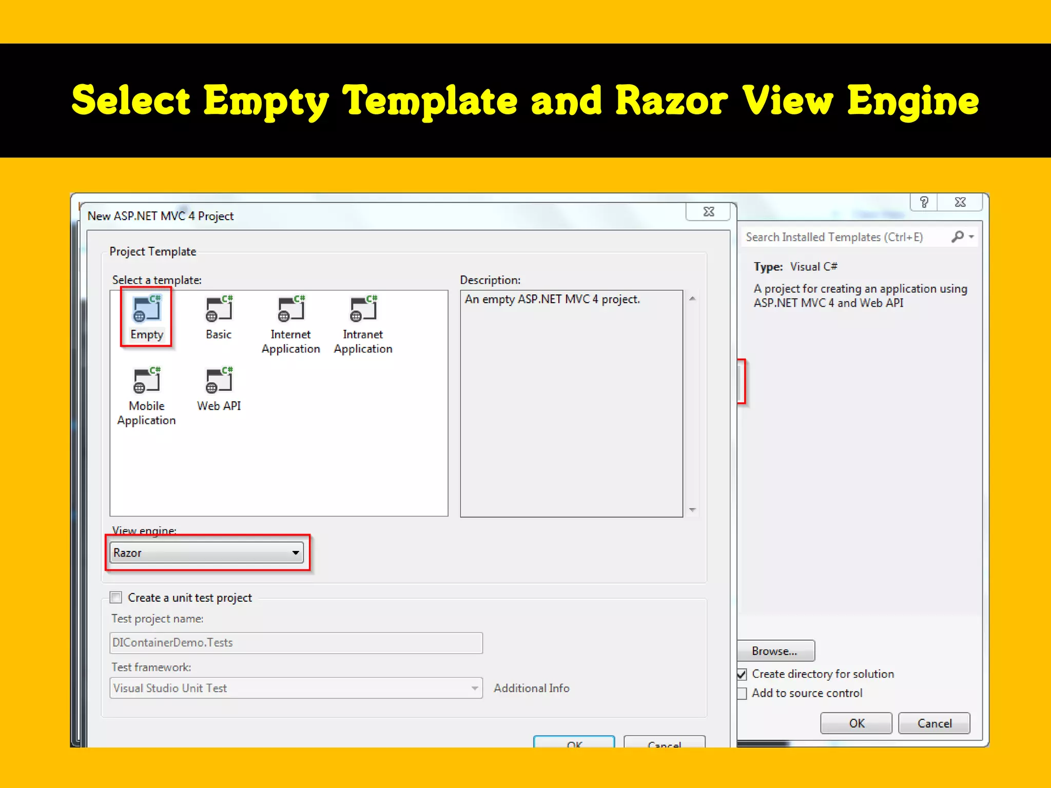 Select Empty Template and Razor View Engine

 