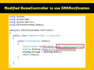 Modified HomeController to use SMSNotification

 