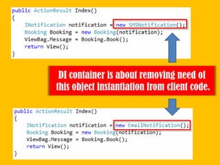 DI container is about removing need of
this object instantiation from client code.

 