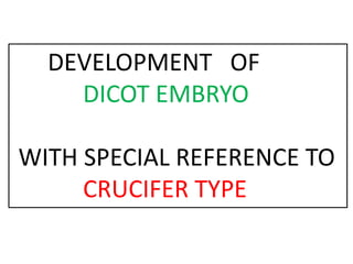 DEVELOPMENT OF
DICOT EMBRYO
WITH SPECIAL REFERENCE TO
CRUCIFER TYPE
 