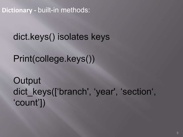Dictionaries in python | PPT