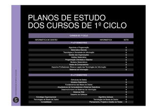 PLANOS DE ESTUDO
DOS CURSOS DE 1º CICLO
 
