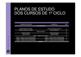 PLANOS DE ESTUDO
DOS CURSOS DE 1º CICLO
 
