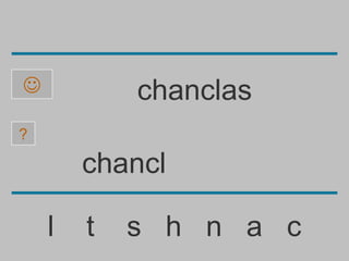            chanclas
?

        chancl

    l   t   s h n a c
 