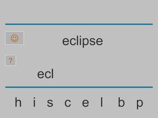            eclipse
?

      ecl

    h i s c e l       b p
 