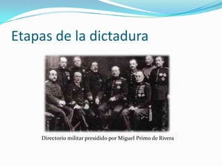 Etapas de la dictaduraDirectorio militar presidido por Miguel Primo de Rivera