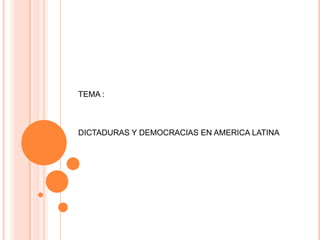 TEMA :

DICTADURAS Y DEMOCRACIAS EN AMERICA LATINA

 