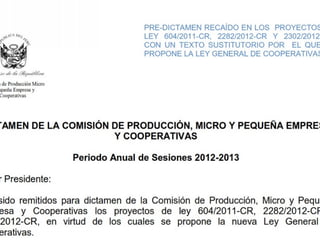 Pre-Dictamen a Nueva Ley de Cooperativas PERU 2013