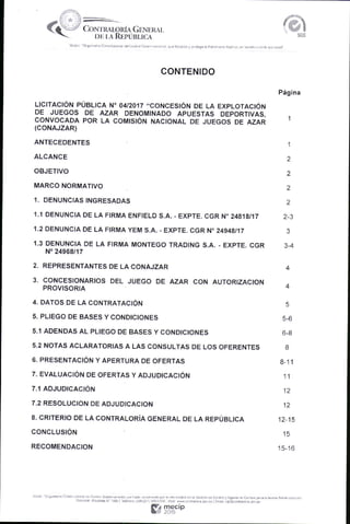 Dictamen de la Contraloría sobre las apuestas deportivas. 
