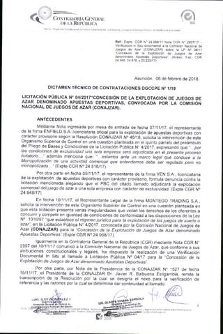 Dictamen de la Contraloría sobre las apuestas deportivas. 