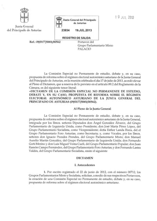 Dictamen de la Comisión para la reforma de la Ley electoral asturiana