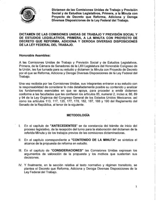 Dictamen Reforma Laboral aprobada por comisiones de SENADORES 23102012