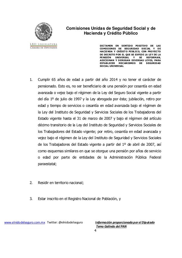 Dictamen seguro desempleo y pension universal actualizado 