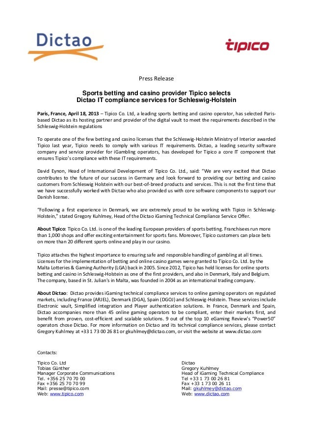 Sports Betting And Casino Provider Tipico Selects Dictao As Its It Co Images, Photos, Reviews