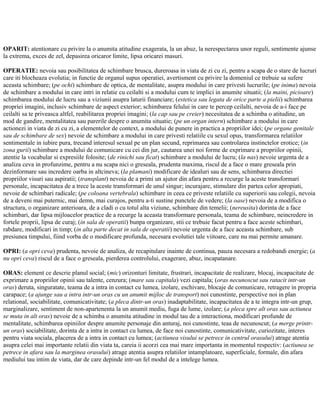 OPARIT: atentionare cu privire la o anumita atitudine exagerata, la un abuz, la nerespectarea unor reguli, sentimente ajunse
la extrema, exces de zel, depasirea oricaror limite, lipsa oricarei masuri.
OPERATIE: nevoia sau posibilitatea de schimbare brusca, dureroasa in viata de zi cu zi, pentru a scapa de o stare de lucruri
care iti blocheaza evolutia; in functie de organul supus operatiei, avertisment cu privire la domeniul ce trebuie sa sufere
aceasta schimbare; (pe ochi) schimbare de optica, de mentalitate, asupra modului in care privesti lucrurile; (pe inima) nevoia
de schimbare a modului in care intri in relatie cu ceilalti si a modului cum te implici in anumite situatii; (la maini, picioare)
schimbarea modului de lucru sau a viziunii asupra laturii financiare; (estetica sau legata de orice parte a pielii) schimbarea
propriei imagini, inclusiv schimbare de aspect exterior; schimbarea felului in care te percep ceilalti, nevoia de a-i face pe
ceilalti sa te priveasca altfel, reabilitarea propriei imagini; (la cap sau pe creier) necesitatea de a schimba o atitudine, un
mod de gandire, mentalitatea sau parerile despre o anumita situatie; (pe un organ intern) schimbare a modului in care
actionezi in viata de zi cu zi, a elementelor de context, a modului de punere in practica a propriilor idei; (pe organe genitale
sau de schimbare de sex) nevoie de schimbare a modului in care privesti relatiile cu sexul opus, transformarea relatiilor
sentimentale in iubire pura, trecand interesul sexual pe un plan secund, reprimarea sau controlarea instinctelor erotice; (in
zona gurii) schimbare a modului de comunicare cu cei din jur, cautarea unei noi forme de exprimare a propriilor opinii,
atentie la vocabular si expresiile folosite; (de rinichi sau ficat) schimbare a modului de lucru; (la nas) nevoie urgenta de a
analiza ceva in profunzime, pentru a nu scapa nici o greseala, prudenta maxima, riscul de a face o mare greseala prin
dezinformare sau incredere oarba in altcineva; (la plamani) modificare de idealuri sau de sens, schimbarea directiei
propriilor visuri sau aspiratii; (transplant) nevoia de a primi un ajutor din afara pentru a recurge la aceste transformari
personale, incapacitatea de a trece la aceste transformari de unul singur; incurajare, stimulare din partea celor apropiati,
nevoie de schimbari radicale; (pe coloana vertebrala) schimbare in ceea ce priveste relatiile cu superiorii sau colegii, nevoia
de a deveni mai puternic, mai demn, mai curajos, pentru a-ti sustine punctele de vedere; (la oase) nevoia de a modifica o
structura, o organizare anterioara, de a cladi o cu totul alta viziune, schimbare din temelii; (nereusita) dorinta de a face
schimbari, dar lipsa mijloacelor practice de a recurge la aceasta transformare personala, teama de schimbare, neincredere in
fortele proprii, lipsa de curaj; (in sala de operatii) bunpa organizare, stii ce trebuie facut pentru a face aceste schimbari,
rabdare, modificari in timp; (in alta parte decat in sala de operatii) nevoie urgenta de a face aceasta schimbare, sub
presiunea timpului, fiind vorba de o modificare profunda, necesara evolutiei tale viitoare, care nu mai permite amanare.
OPRI: (a opri ceva) prudenta, nevoie de analiza, de recapitulare inainte de continua, pauza necesara a redobandi energie; (a
nu opri ceva) riscul de a face o greseala, pierderea controlului, exagerare, abuz, incapatanare.
ORAS: element ce descrie planul social; (mic) orizonturi limitate, frustrari, incapacitate de realizare, blocaj, incapacitate de
exprimare a propriilor opinii sau talente, cenzura; (mare sau capitala) vezi capitala; (oras necunoscut sau ratacit intr-un
oras) deruta, singuratate, teama de a intra in contact cu lumea, izolare, eschivare, blocaje de comunicare, retragere in propria
carapace; (a ajunge sau a intra intr-un oras cu un anumit mijloc de transport) noi cunostinte, perspective noi in plan
relational, sociabilitate, comunicativitate; (a pleca dintr-un oras) inadaptabilitate, incapacitatea de a te integra intr-un grup,
marginalizare, sentiment de non-apartenenta la un anumit mediu, fuga de lume, izolare; (a pleca spre alt oras sau actiunea
se muta in alt oras) nevoie de a schimba o anumita atitudine in modul tau de a interactiona, modificari profunde de
mentalitate, schimbarea opiniilor despre anumite personaje din anturaj, noi cunostinte, teaa de necunoscut; (a merge printr-
un oras) sociabilitate, dorinta de a intra in contact cu lumea, de face noi cunostinte, comunicativitate, curiozitate, interes
pentru viata sociala, placerea de a intra in contact cu lumea; (actiunea visului se petrece in centrul orasului) atrage atentia
asupra celei mai importante relatii din viata ta, careia ii acorzi cea mai mare importanta in momentul respectiv: (actiunea se
petrece in afara sau la marginea orasului) atrage atentia asupra relatiilor intamplatoare, superficiale, formale, din afara
mediului tau intim de viata, dar de care depinde intr-un fel modul de a intelege lumea.
 