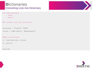 Python : Dictionaries | PPT image.