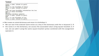 Dictionaries ppt in python programming language | PPTX