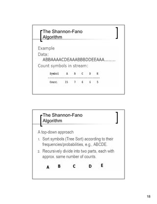 The Shannon-Fano
Algorithm




The Shannon-Fano
Algorithm




                   18
 